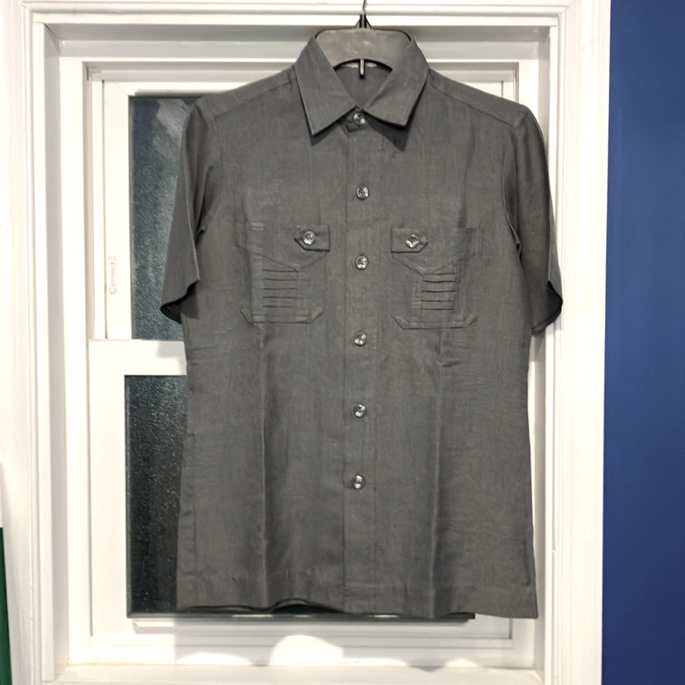 Vintage menswear British grey short sleeve button up shirt small XS